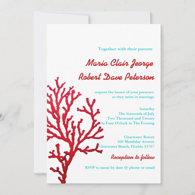 Modern Coral Beach Destination Wedding Invitation (Front)