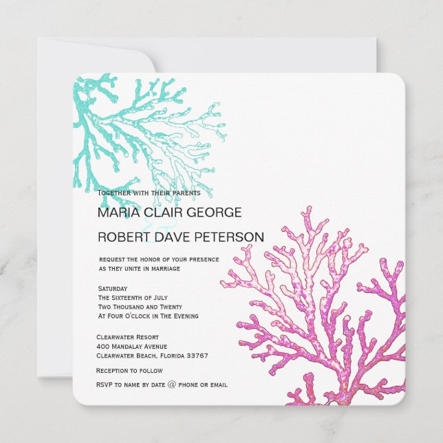 Modern Coral Beach Destination Wedding Invitation (Front)