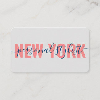 Modern coral blue fashion stylist script signature business card