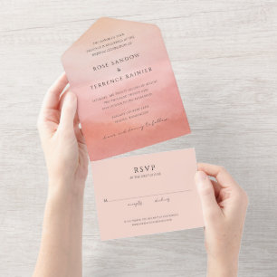 Modern Coral Coastal Chic Elegant Wedding All In One Invitation