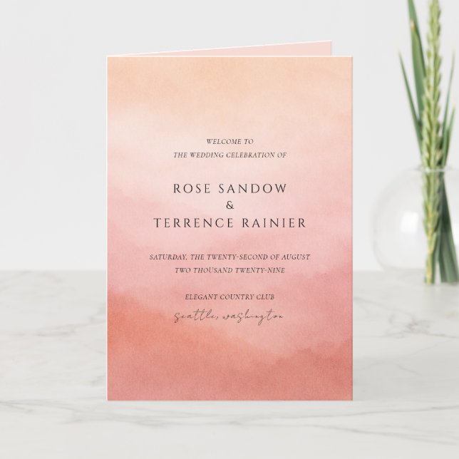 Modern Coral Coastal Chic Elegant Wedding Programme (Front)