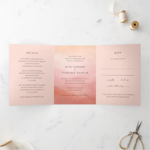 Modern Coral Coastal Chic Elegant Wedding Tri-Fold Invitation