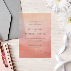 Modern Coral Coastal Chic Elegant Wedding Vellum Invitations