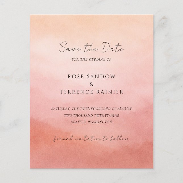 Modern Coral Coastal Chic Wedding Save the Date Flyer (Front)