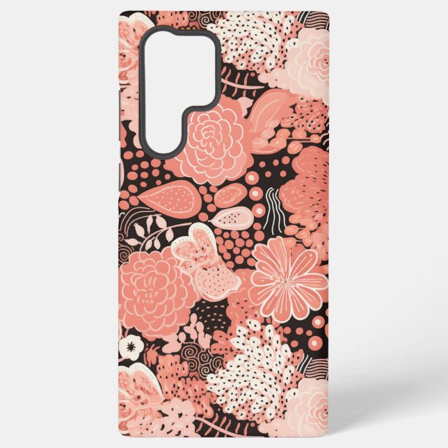 Modern Coral Floral Patterned Samsung Galaxy S22 Ultra Case (Back)