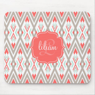 Modern Coral Geometric Tribal Aztec Personalised Mouse Pad