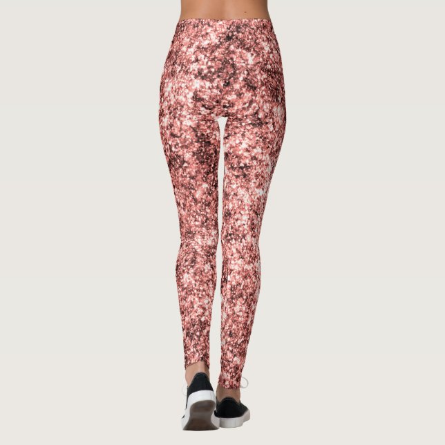 Modern Coral Glitter Sparkle Pattern Customised Leggings (Back)