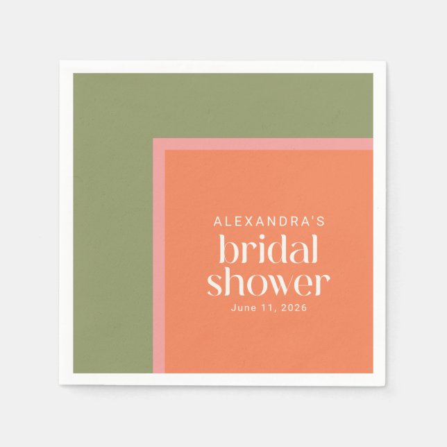 Modern Coral Green Geometric Bridal Shower Custom Napkin (Front)