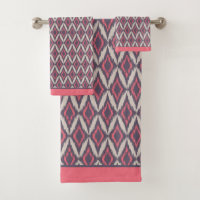 Modern Coral Grey Ikat Pattern 