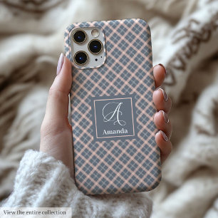 Modern Coral Grey iPhone Case Chic Name Organiser