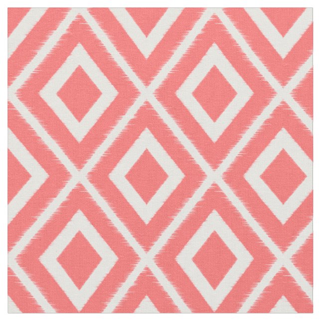 Modern Coral Ikat Pattern Fabric (Close Up)