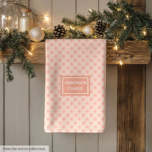 Modern Coral Kitchen Towel Personalized Plaid Gift