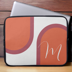Modern Coral Magenta Pink Arch with Monogram Laptop Sleeve