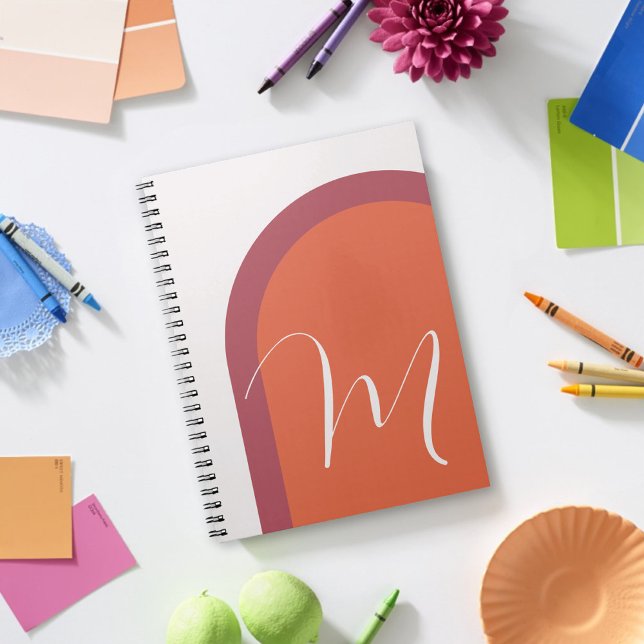 Modern Coral Magenta Pink Arch with Monogram Notebook (Creator Uploaded)