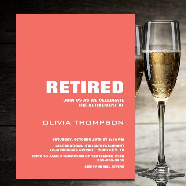 Modern Coral Minimalist Retirement Party Invitation (Creator Uploaded)