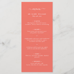 Modern Coral Minimalist Wedding Menu