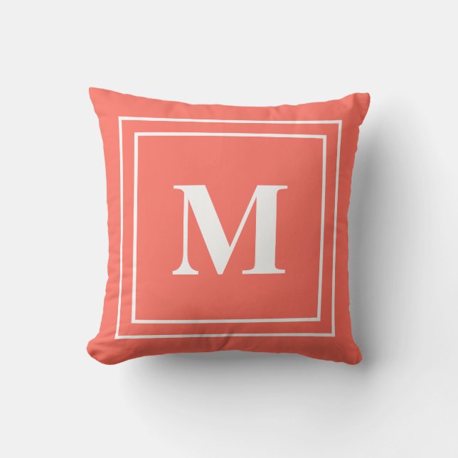 Modern Coral Monogram Throw Pillow (Front)
