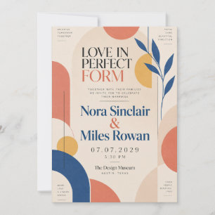 Modern Coral Navy Abstract Wedding Invitation