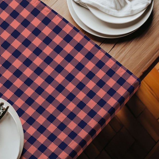 Modern Coral Navy Tablecloth Trendy Plaid Dining (Modern Coral Navy Tablecloth Trendy Plaid Dining Style)