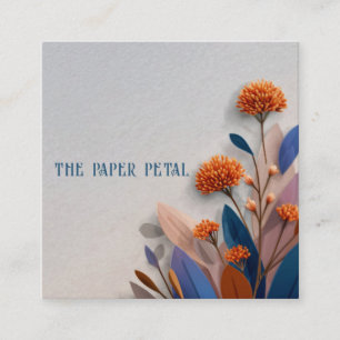 Modern Coral Orange Floral Indigo Blue Dimensional Square Business Card