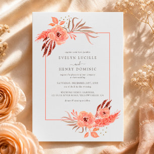 Modern Coral Orange Floral Terracotta Wedding Invitation