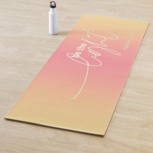 Modern Coral Peach Ombre "Be the Light" Scripture Yoga Mat