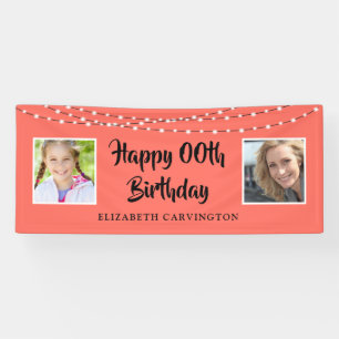 Modern Coral Peach String Light Photo ANY Birthday Banner