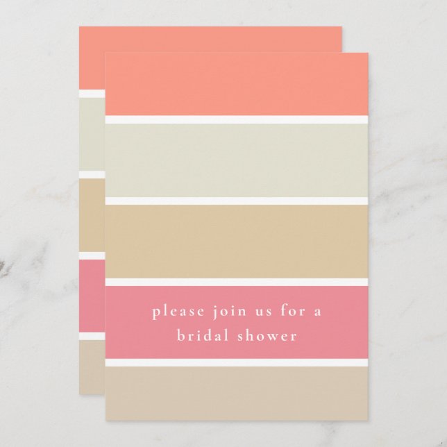 Modern Coral Peach Tan Colour Block Bridal Shower Invitation (Front/Back)