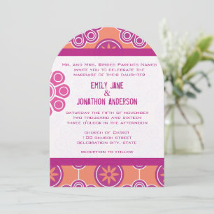 Modern Coral Pink and Orange Floral Pattern Invitation
