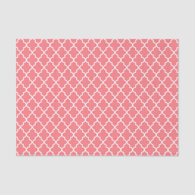 Modern Coral Pink and White Moroccan Quatrefoil Tissue Paper (Front)