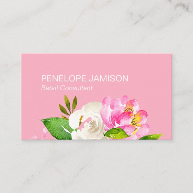 Modern Coral Pink Floral  Calling Card (Front)