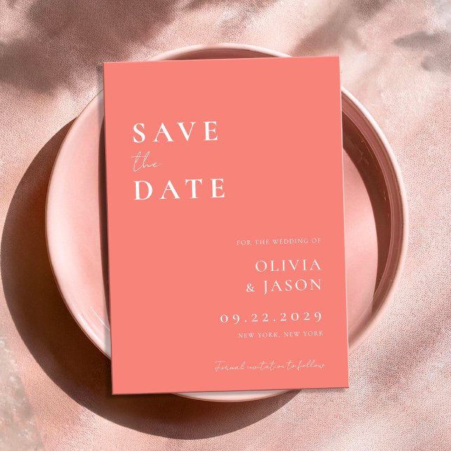 Modern Coral Pink Minimal Wedding Save The Date (Creator Uploaded)