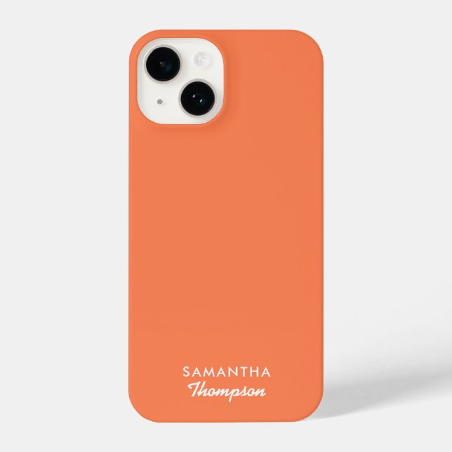 Modern Coral Pink Orange Signature Monogrammed iPhone Case (Back)