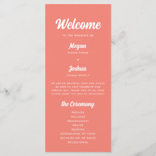 Modern Coral Pink Script Wedding Ceremony Programme