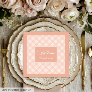 Modern Coral Plaid Napkins Custom Name Gift Idea