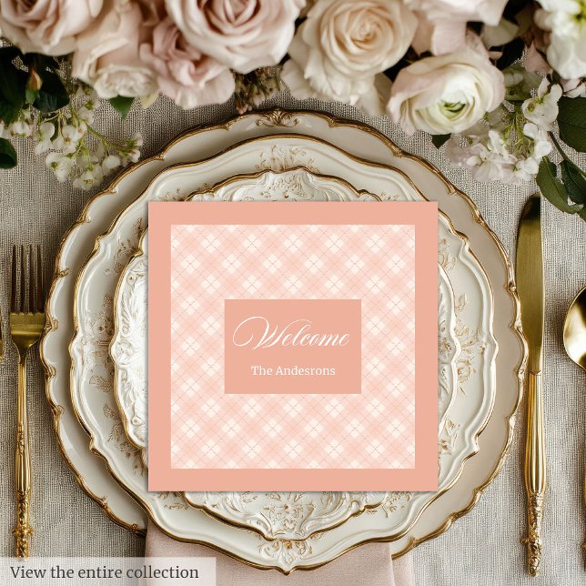 Modern Coral Plaid Napkins Custom Name Gift Idea (Modern Coral Plaid Napkins Custom Name Gift Idea)