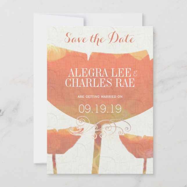 Modern Coral Poppy Wedding Save the Date Invitation (Front)