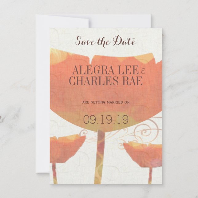 Modern Coral Poppy Wedding Save the Date Invitation (Front)