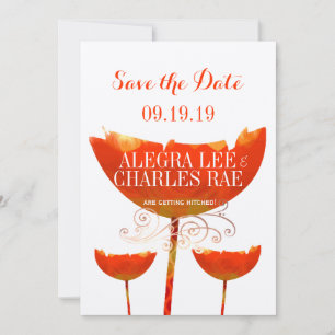 Modern Coral Poppy Wedding Save the Date Invitation