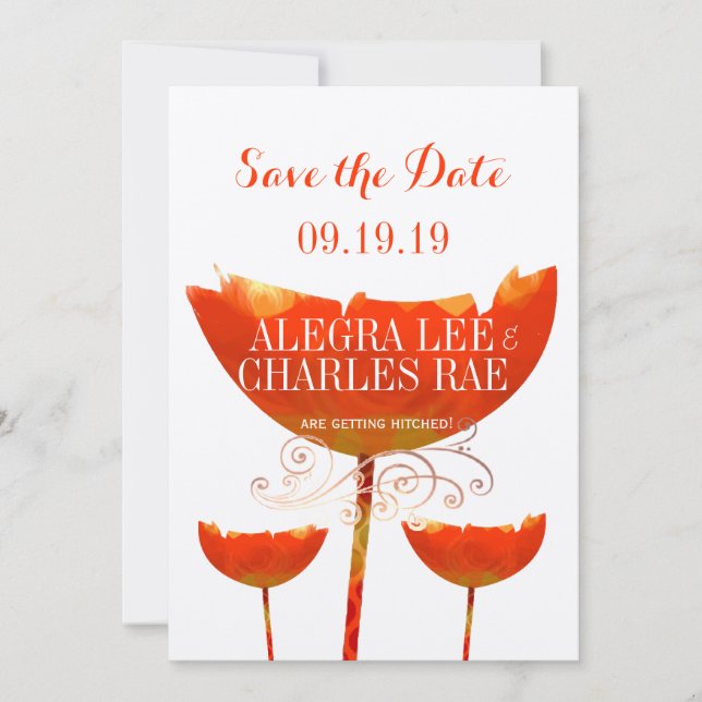 Modern Coral Poppy Wedding Save the Date Invitation (Front)