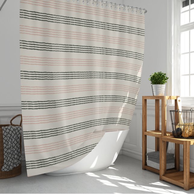modern Coral Preach Sage Green Stripe Boho  Shower Curtain (modern Coral Preach Sage Green Stripe Boho Shower Curtain)