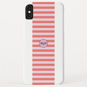 Modern Coral Red and Pink Striped Monogram Case-Mate iPhone Case