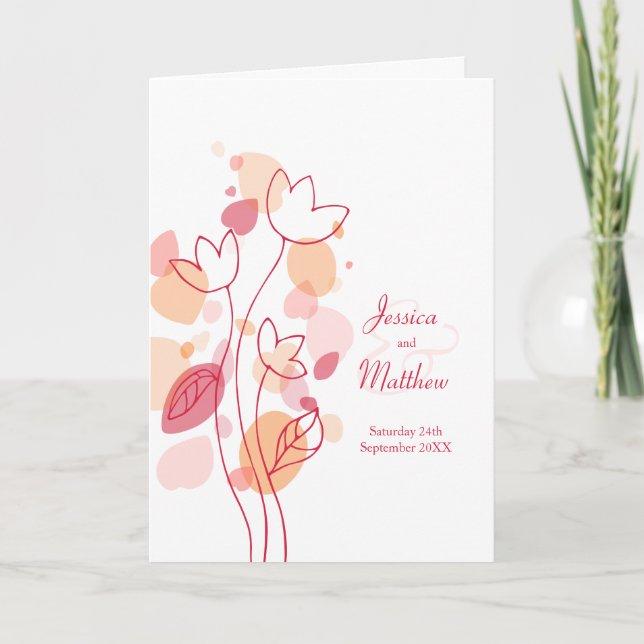 Modern coral red confetti flower petals Wedding Programme (Front)