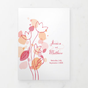 Modern coral red confetti flower petals Wedding Tri-Fold Programme