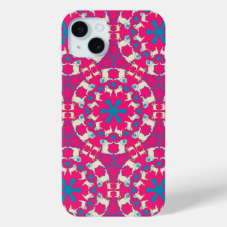 Modern coral red Pug pattern iPhone 15 Mini Case