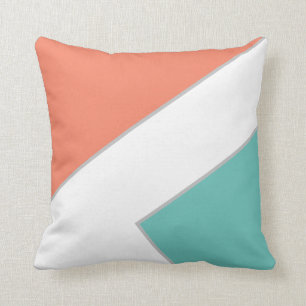Modern Coral Teal Blue Colour Block Geometric Cushion