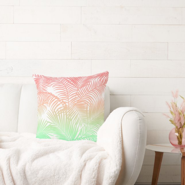 Modern coral turquoise tropical palm trees pattern cushion (Couch)