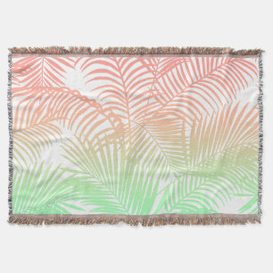 Modern coral turquoise tropical palm trees pattern throw blanket