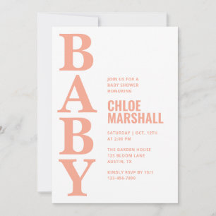 Modern Coral Typography Girl Baby Shower Invitation