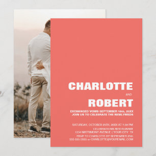 Modern Coral Wedding Reception Invitation
